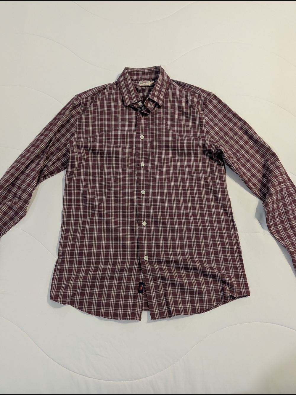 Faherty Movement Shirt Mens Small Burgundy Plaid Supima Cotton Stretch Button Up
